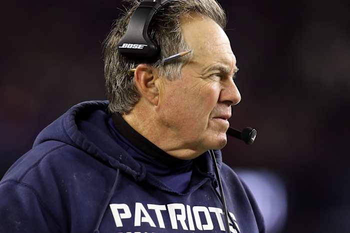 Oct 10, 2019; Foxborough, MA, USA; New England Patriots head coach Bill Belichick watches a play against the New York Giants during the first half at Gillette Stadium.